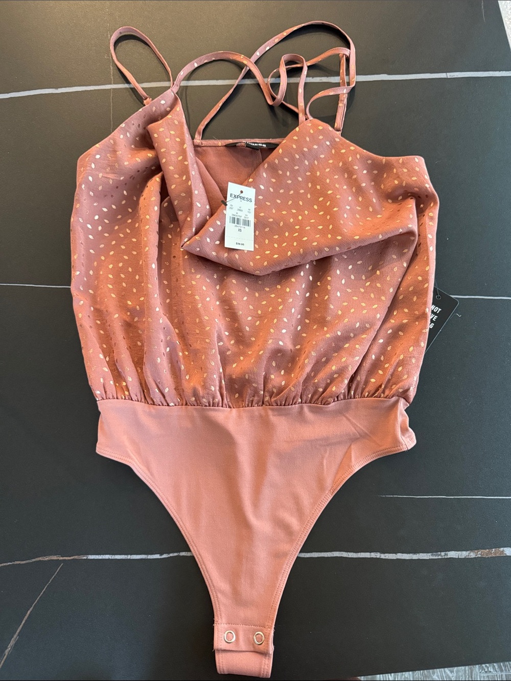 Express Rust Pink Metallic Dot Sleeveless Bodysuit